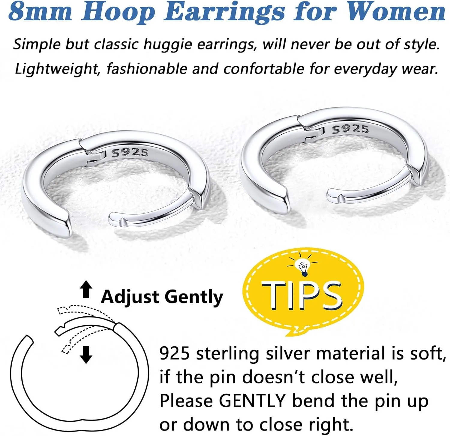 Silvora 925 Sterling Silver Small Hoop Earrings for Women Huggie Earrings Hypoallergenic Cartilage Earrings Tiny Hoops 6mm/8mm/10mm/12mm