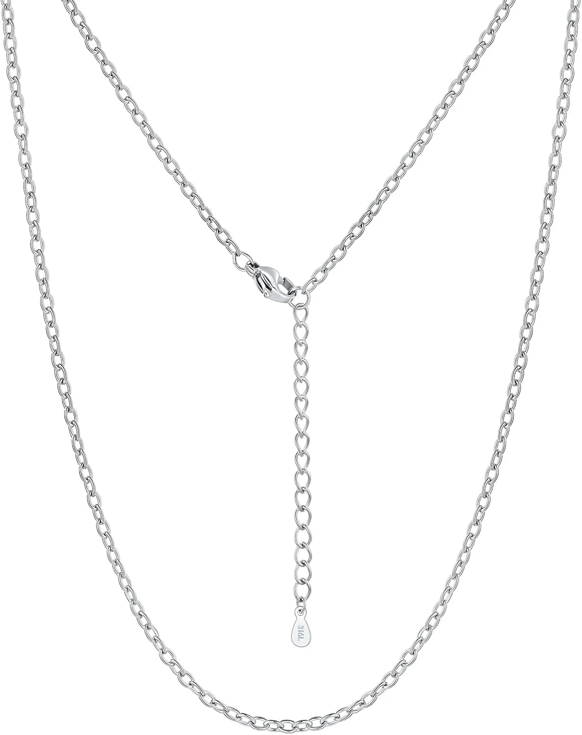 Silvora Stainless Steel Necklace for Women,2MM Rolo Cable Chain Necklace-316L Stainless Steel/14K Gold/Black/Rose Gold Plated-Womens Chain for Pendant 14"-30" Length
