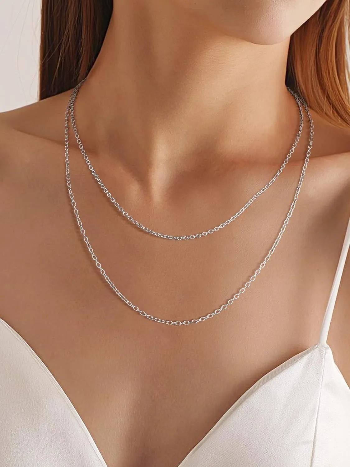 Silvora Stainless Steel Necklace for Women,2MM Rolo Cable Chain Necklace-316L Stainless Steel/14K Gold/Black/Rose Gold Plated-Womens Chain for Pendant 14"-30" Length