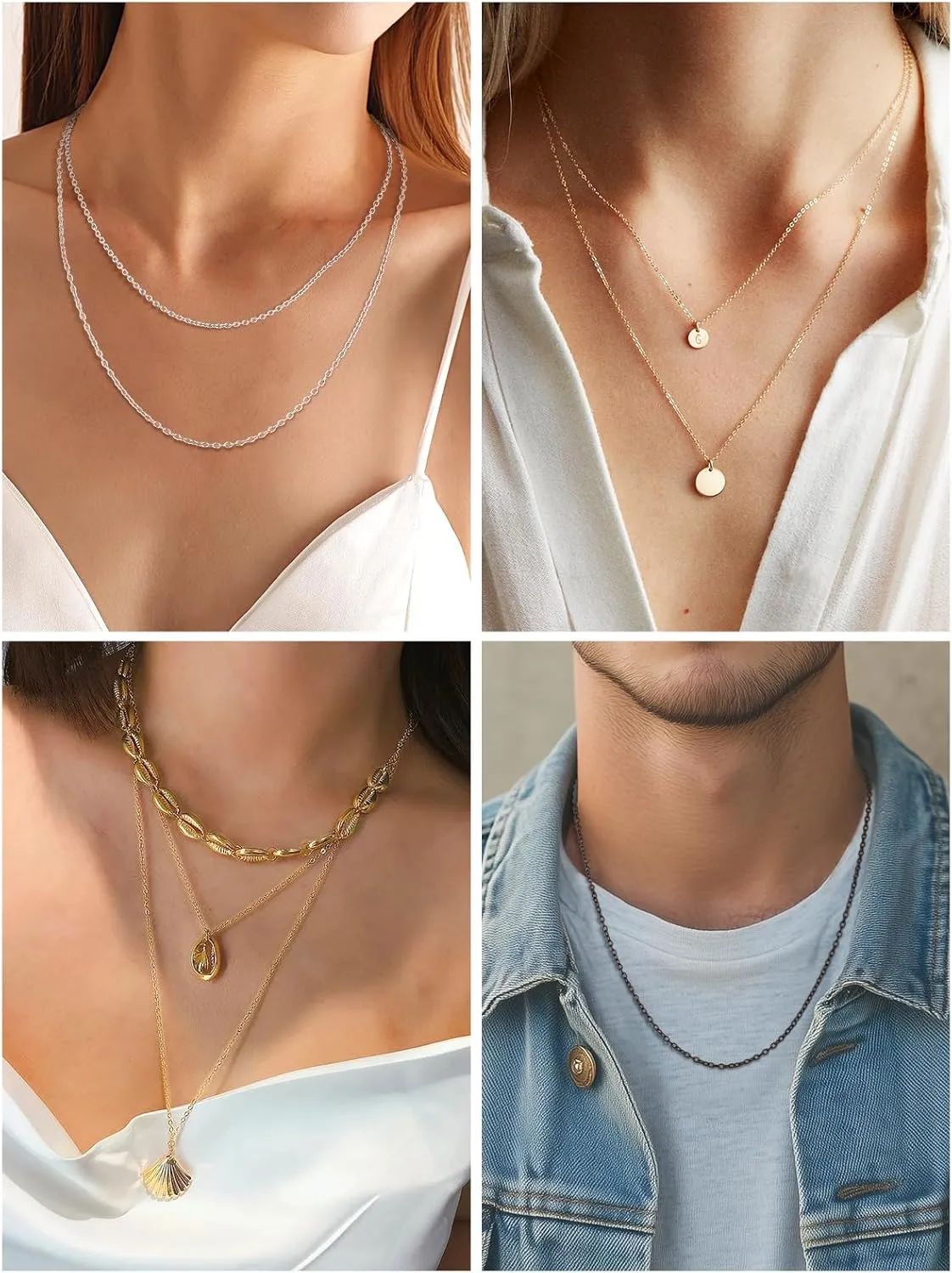 Silvora Stainless Steel Necklace for Women,2MM Rolo Cable Chain Necklace-316L Stainless Steel/14K Gold/Black/Rose Gold Plated-Womens Chain for Pendant 14"-30" Length