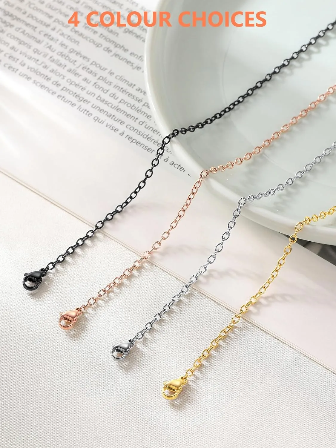 Silvora Stainless Steel Necklace for Women,2MM Rolo Cable Chain Necklace-316L Stainless Steel/14K Gold/Black/Rose Gold Plated-Womens Chain for Pendant 14"-30" Length