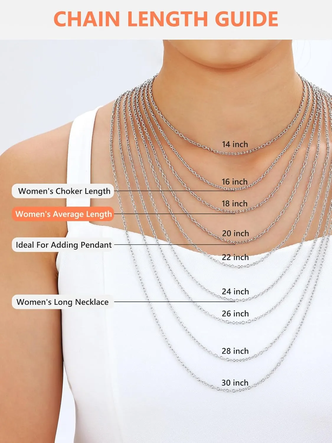 Silvora Stainless Steel Necklace for Women,2MM Rolo Cable Chain Necklace-316L Stainless Steel/14K Gold/Black/Rose Gold Plated-Womens Chain for Pendant 14"-30" Length