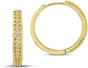 Single Row Inside Out Diamond Huggies 25mm - 14K Gold Plated Zirconia Crystal Earrings, Minimalist CZ Earrings for Women, Tennis Hoops, Dainty Hoop Earrings