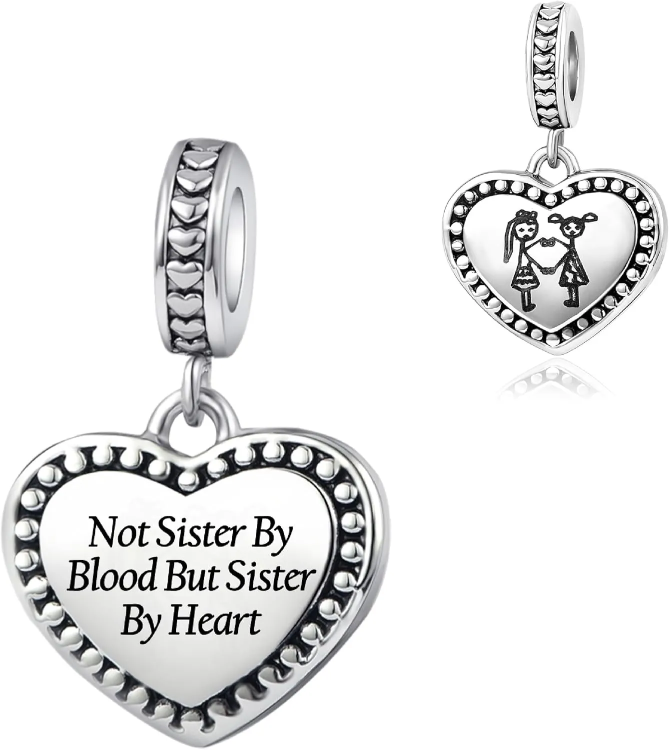 Sisters Friends Heart Charm fits Pandora Moments Bracelets Forever Love Daughter Friendship Women Birthday Christmas
