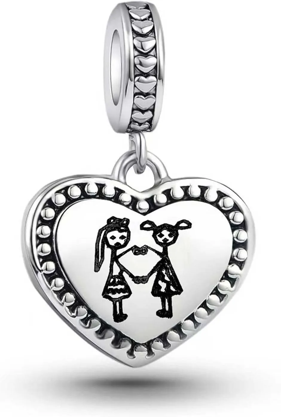 Sisters Friends Heart Charm fits Pandora Moments Bracelets Forever Love Daughter Friendship Women Birthday Christmas