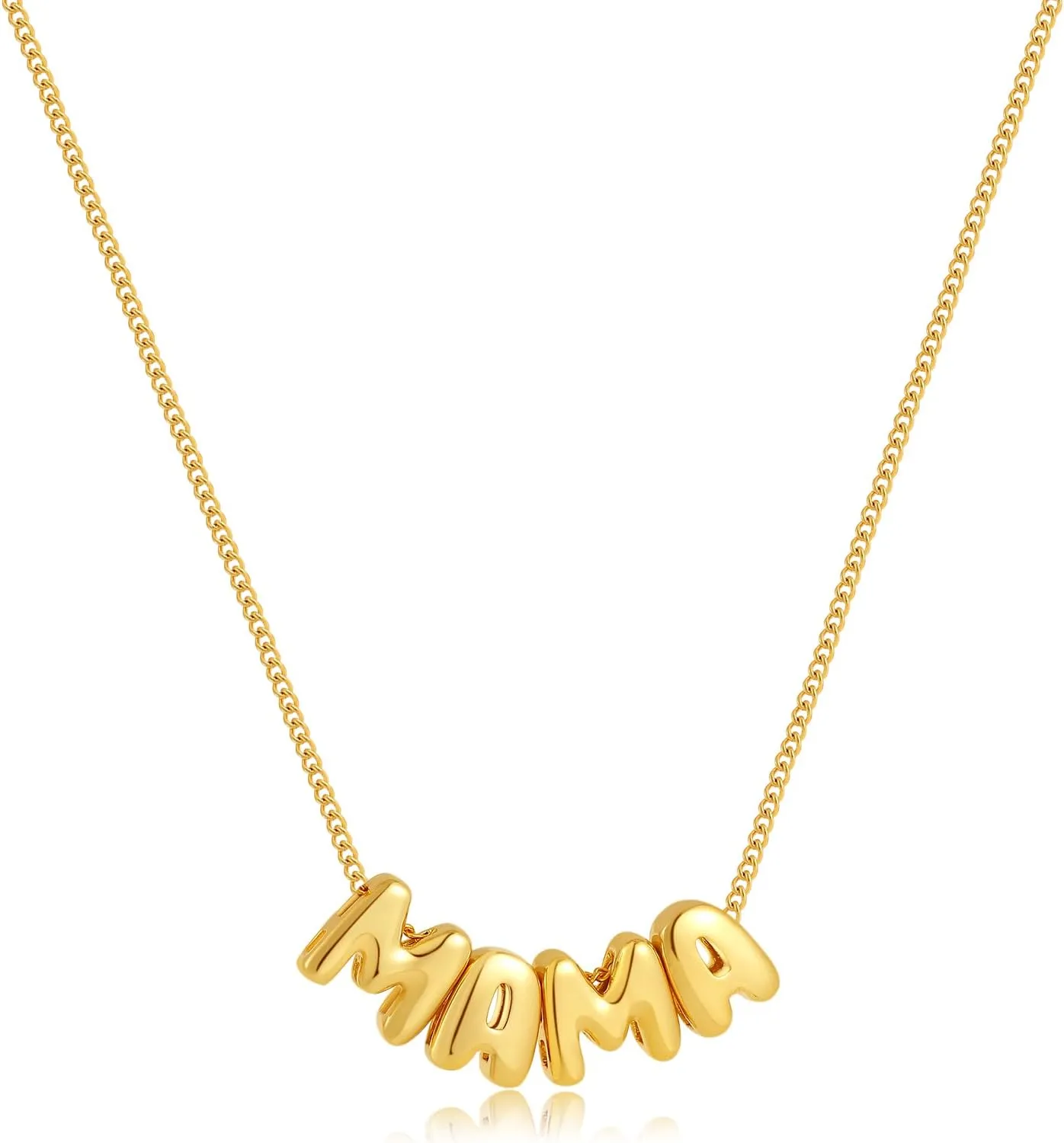 SLOONG Mama Necklace Letter Necklace 18K Gold Plated Dainty Mother and Daughter Matching Gift for New Mom Boyfriends Mom Women Mother's Day Mama Gifts