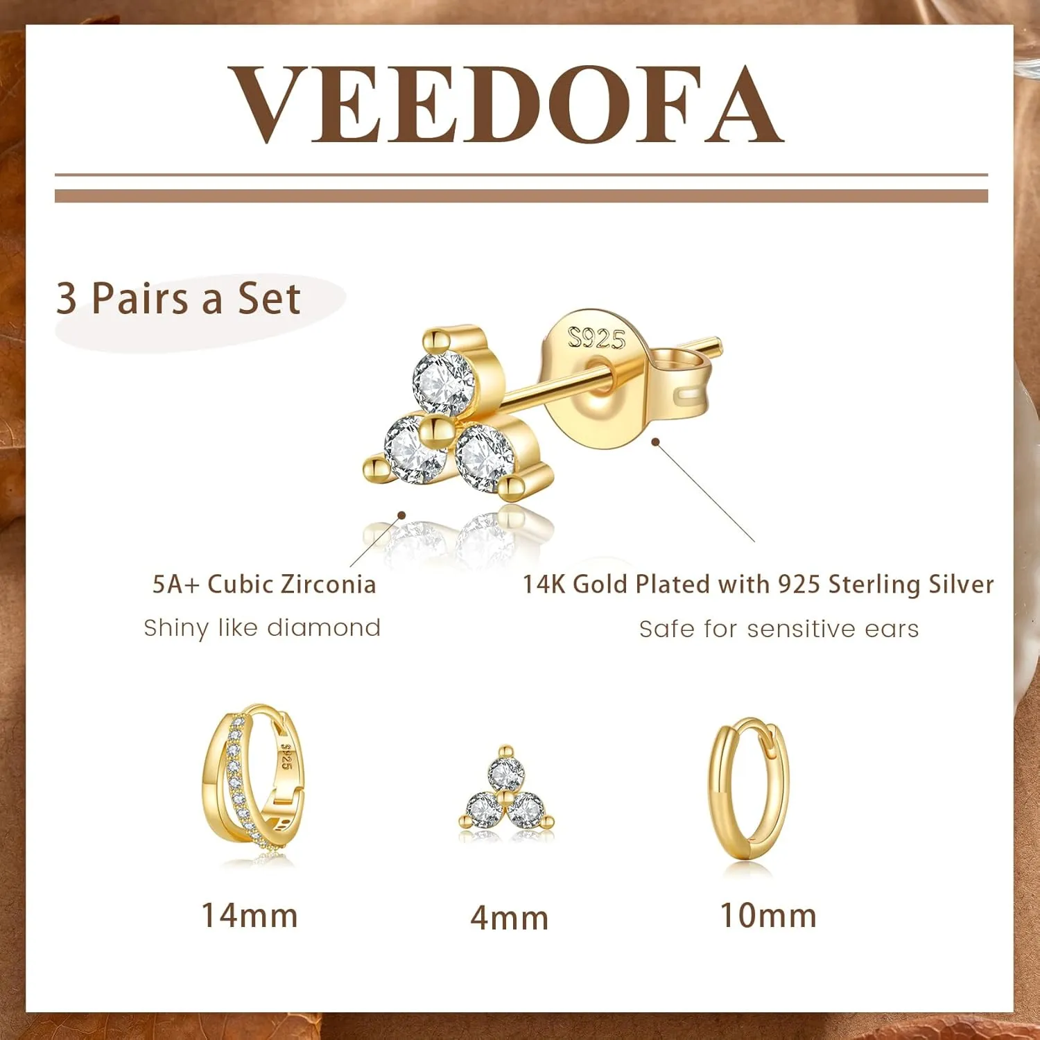 Small Hoop Earrings Set for Women,Trendy 14K Gold Plated Sterling Silver Small Chunky Hoops Earrings for Multiple Piercing Jewelry Gift