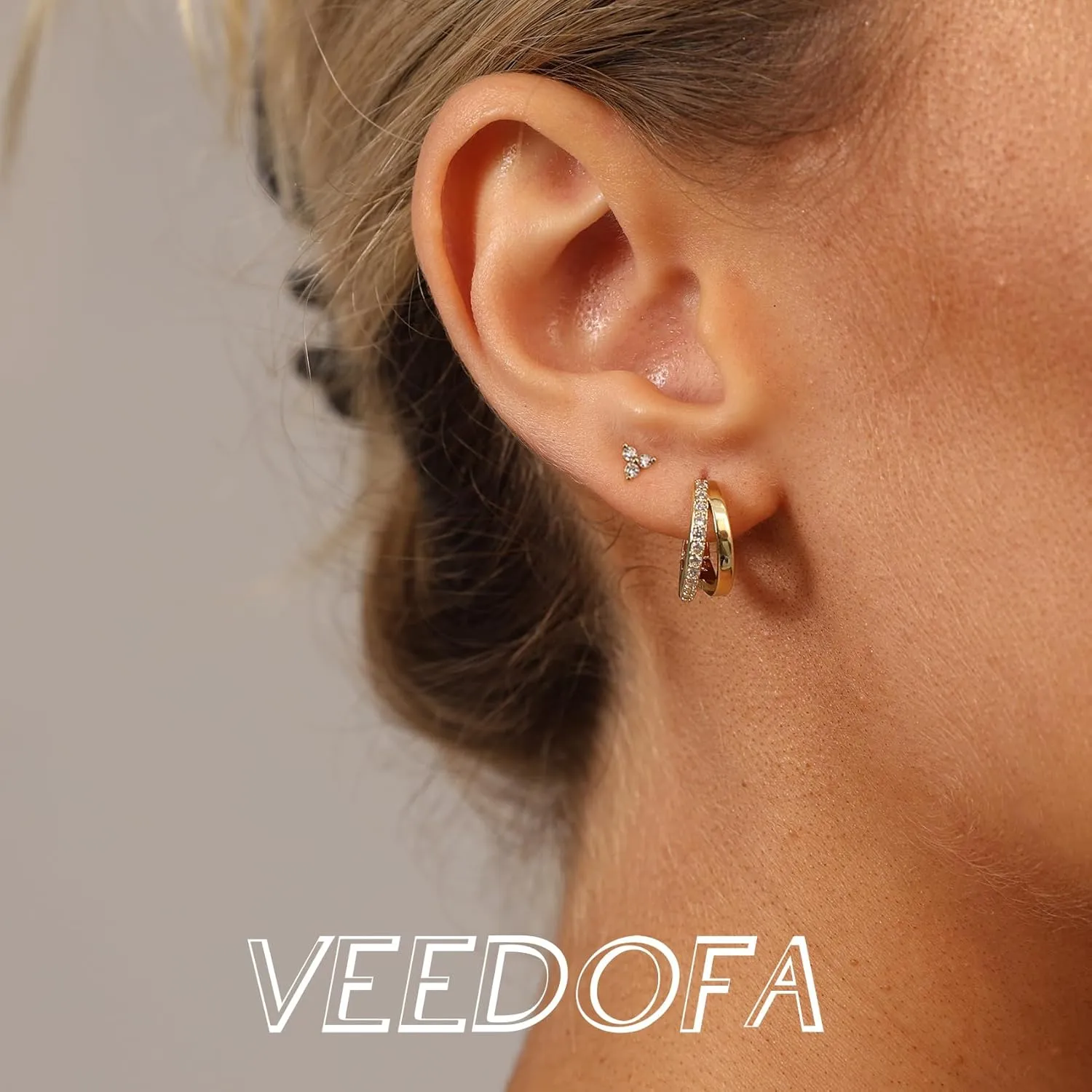 Small Hoop Earrings Set for Women,Trendy 14K Gold Plated Sterling Silver Small Chunky Hoops Earrings for Multiple Piercing Jewelry Gift