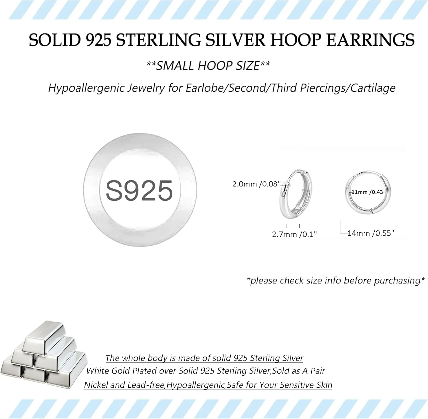 Solid 925 Sterling Silver Small Gold/Silver Hoop Earrings for Women Men 18K Gold Plated Huggie Earrings Hypoallergenic Earring for Tragus Cartilage Helix Conch Rook Daith Earlobe Jewelry Gift