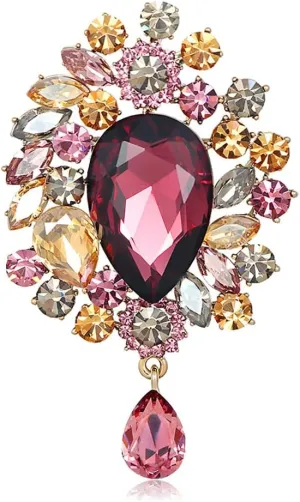 Sparkling Crystal Brooch Pin Vintage Rhinestone Bridal Brooch Lapel Pin Large Crystal Gemstone Flower Brooch Clothing Hat Bag Suit Dress Clothing Jewelry for Women