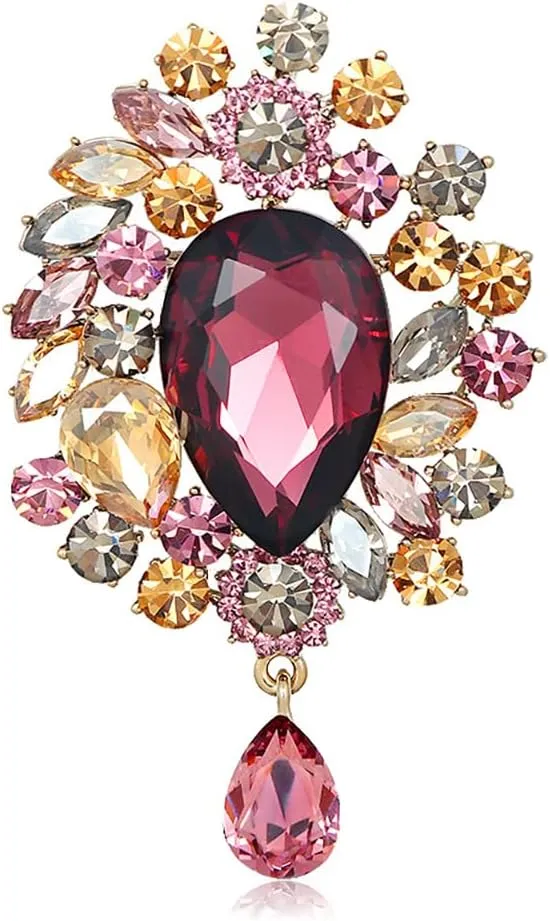 Sparkling Crystal Brooch Pin Vintage Rhinestone Bridal Brooch Lapel Pin Large Crystal Gemstone Flower Brooch Clothing Hat Bag Suit Dress Clothing Jewelry for Women