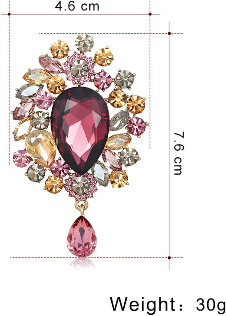 Sparkling Crystal Brooch Pin Vintage Rhinestone Bridal Brooch Lapel Pin Large Crystal Gemstone Flower Brooch Clothing Hat Bag Suit Dress Clothing Jewelry for Women