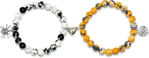 Spider Bracelets for Couple Friends Pink Promise Spider Heart Pumpkin Stone Bracelet Set Halloween Family Friendship Gifts (A)
