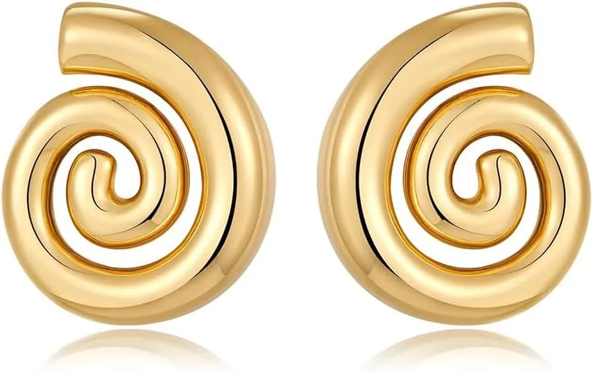 Spiral Earrings, Chunky Gold Silver Statement Hypoallergenic Earrings Retro Stud Drop Earrings Trendy For Women Jewelry Gifts