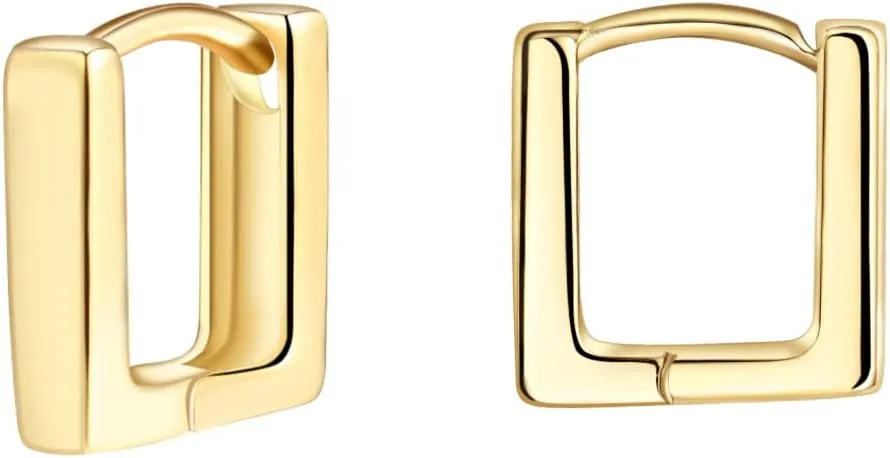 Square Hoop Earrings for Women, 14k Gold Rectangle Huggies Earrings Lightweight, Fashion Jewelry, Comfy Hypoallergenic for Sensitive Ears