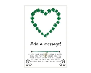St. Patrick's Day Wish, Wish Bracelet, Holiday Party Favor, Thank You, St. Patrick's Day WIsh Bracelet, Co-Worker Gift, Friendship Wish Bracelet - Personalize Card (Shamrocks Shaped into a Heart)