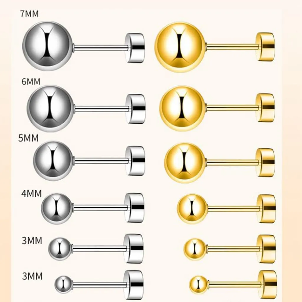 Stainless Steel Classical Plai Bead Ball Style Stud Earrings