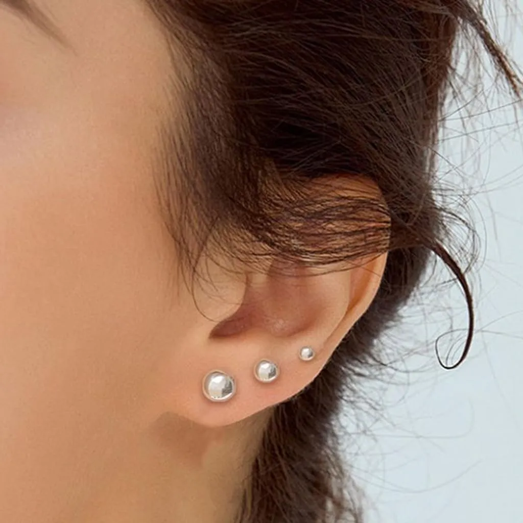 Stainless Steel Classical Plai Bead Ball Style Stud Earrings