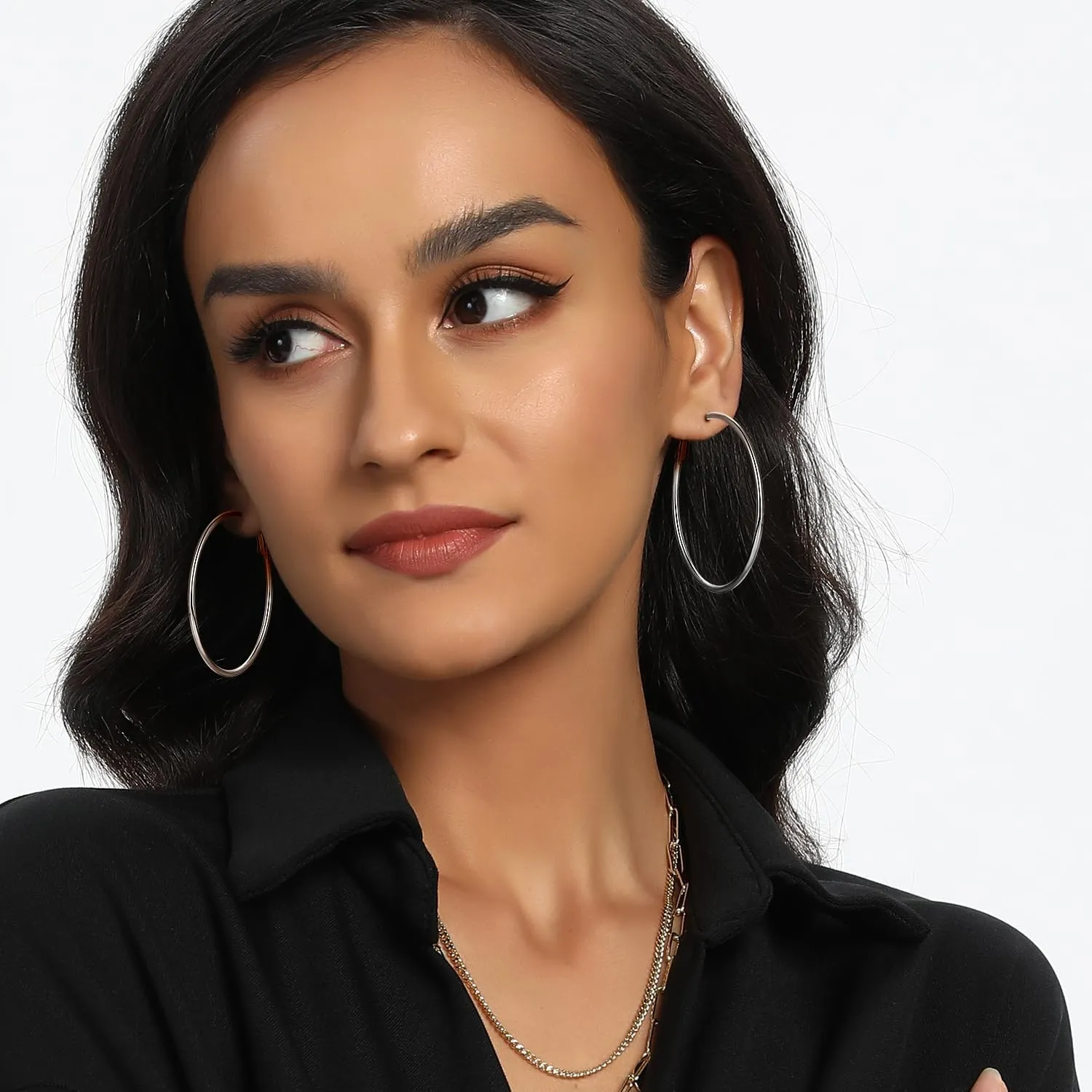 Stainless Steel Large Hoop Earrings,316L Lightwight Hoop Earrings Set for Women 3/4/5 Pairs 20-50mm