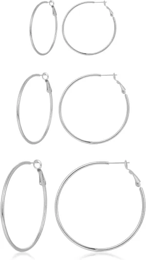 Stainless Steel Large Hoop Earrings,316L Lightwight Hoop Earrings Set for Women 3/4/5 Pairs 20-50mm