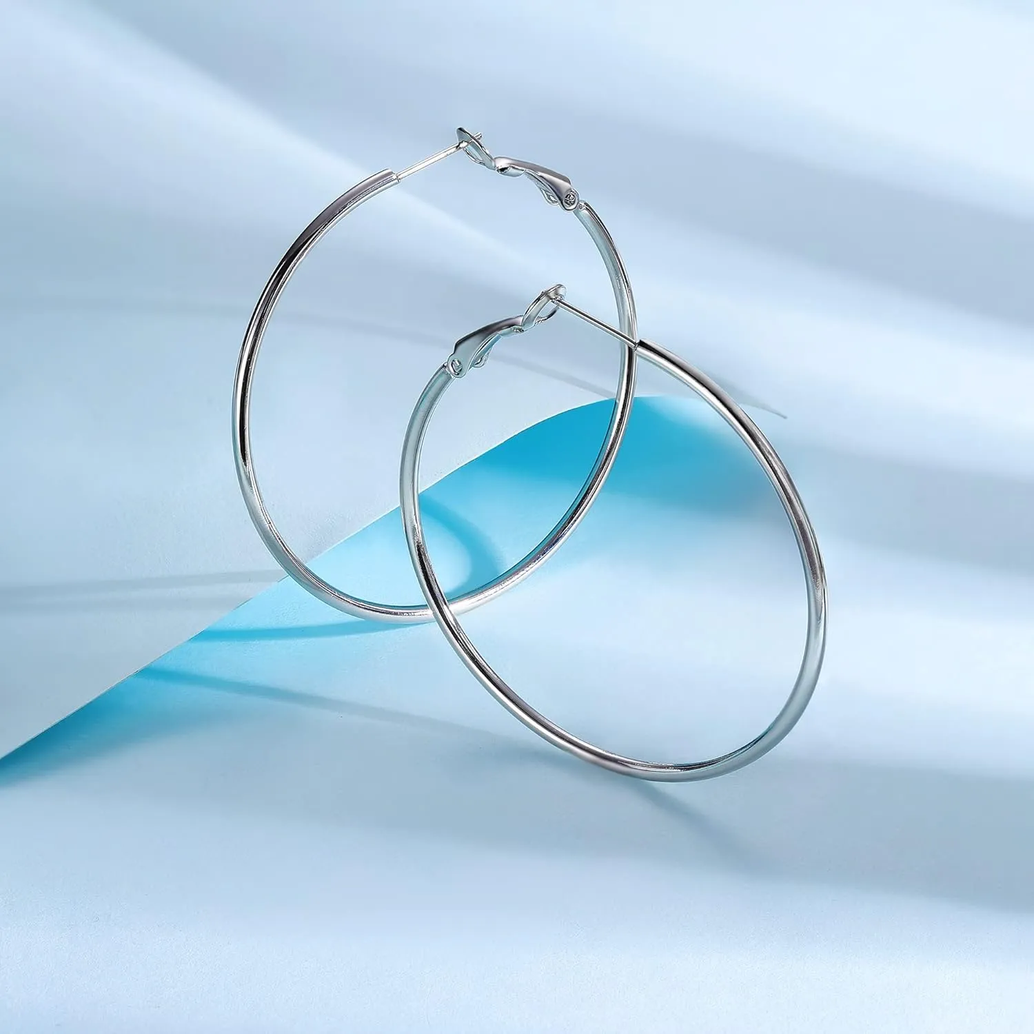 Stainless Steel Large Hoop Earrings,316L Lightwight Hoop Earrings Set for Women 3/4/5 Pairs 20-50mm