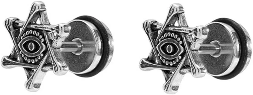 Stainless Steel Retro Vintage Evil Eye of God Star of David Stud Earrings