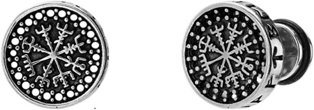 Stainless Steel Retro Vintage Style Vikings Futhark Magic Norse Runes Stud Earrings