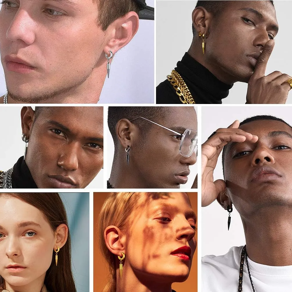 Stainless Steel Spike Drop Earrings Men Women Cool Earings Punk Rock Spiked Dangle Earrings Fashion Jewelry, Come Box