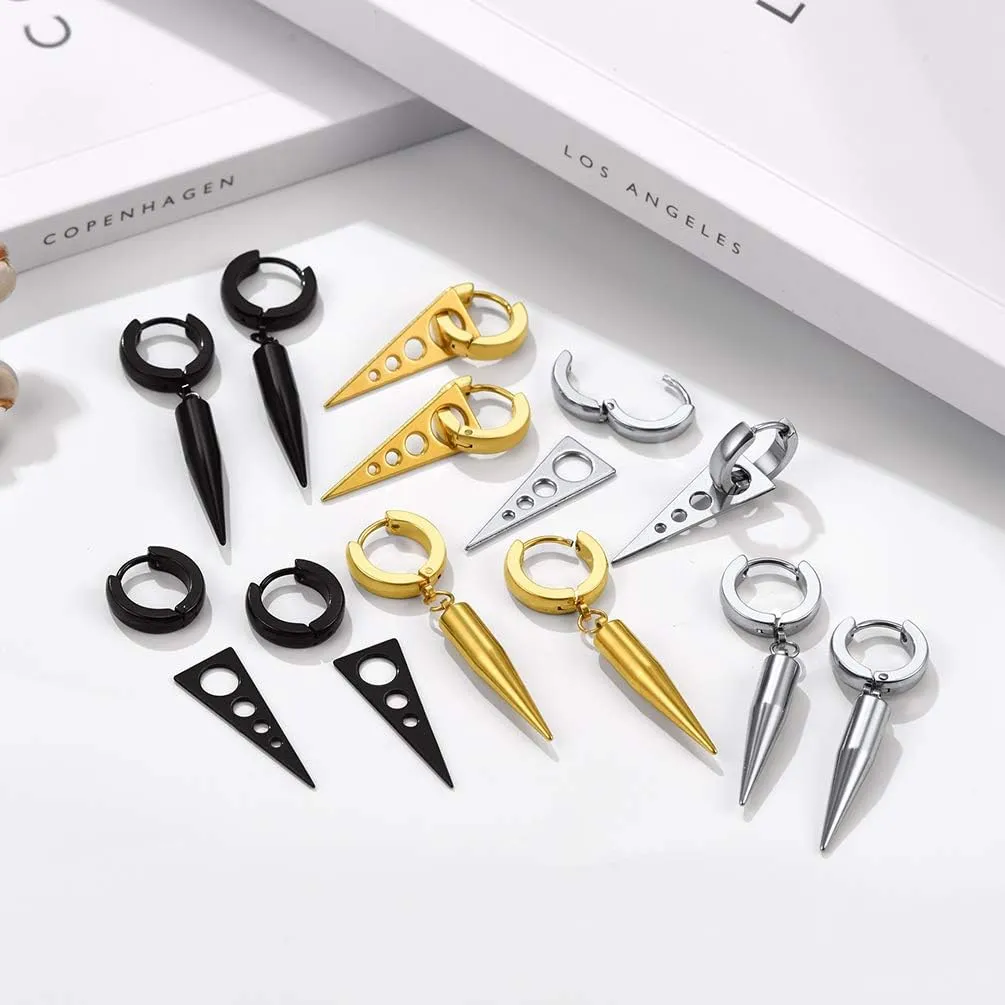 Stainless Steel Spike Drop Earrings Men Women Cool Earings Punk Rock Spiked Dangle Earrings Fashion Jewelry, Come Box
