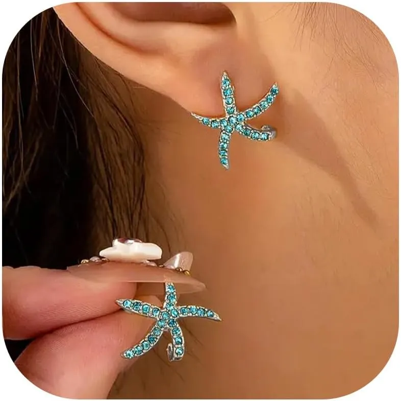 Starfish Earrings Gold Seashell Shell Beach Earrings for Women Beachy Summer Jewelry Outfits for Women Beach Fashion Vacation Essentials