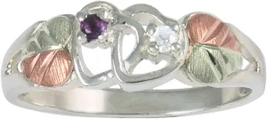 Sterling Silver Amethyst and Diamond Double Hearts Ring in Black Hills Gold