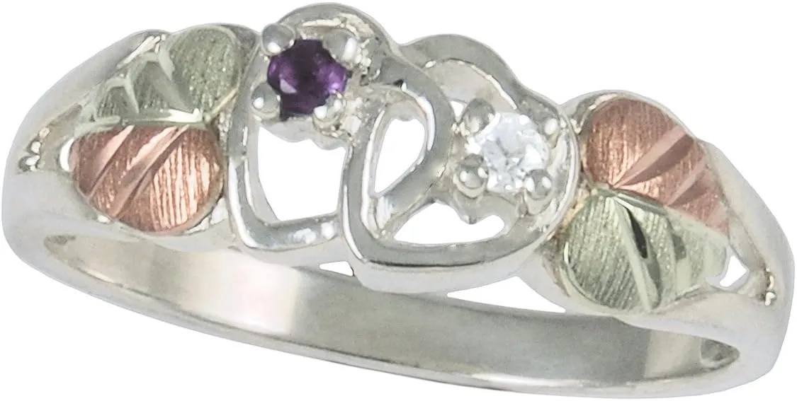 Sterling Silver Amethyst and Diamond Double Hearts Ring in Black Hills Gold