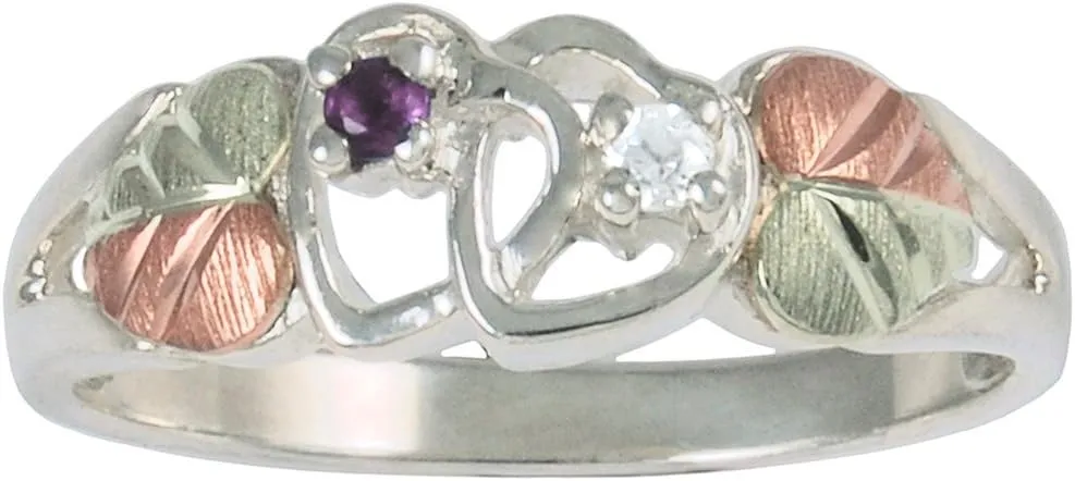 Sterling Silver Amethyst and Diamond Double Hearts Ring in Black Hills Gold
