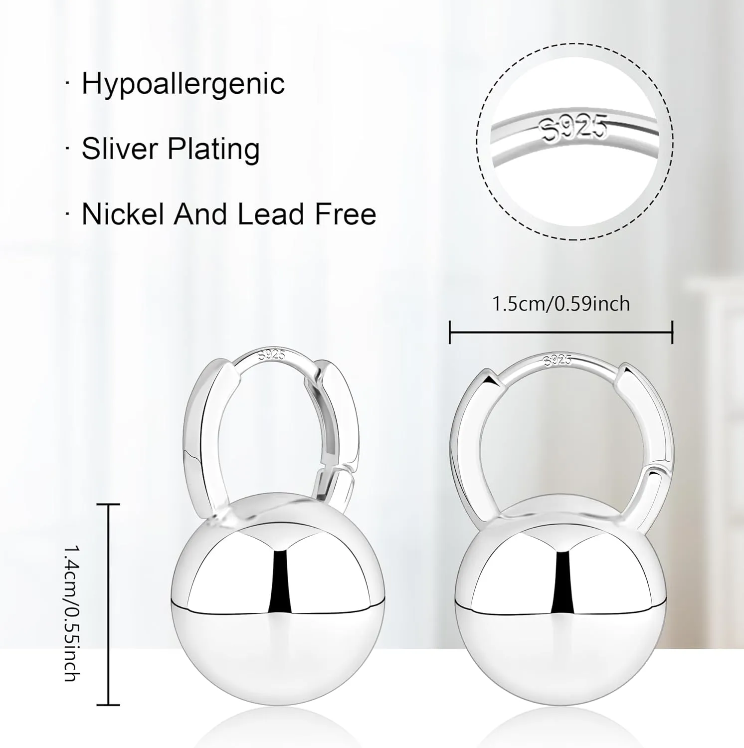 Sterling Silver Drop Ball Earrings for Women Girls Leverback Dangle Drop Earrings Fashion Hypoallergenic Jewelry