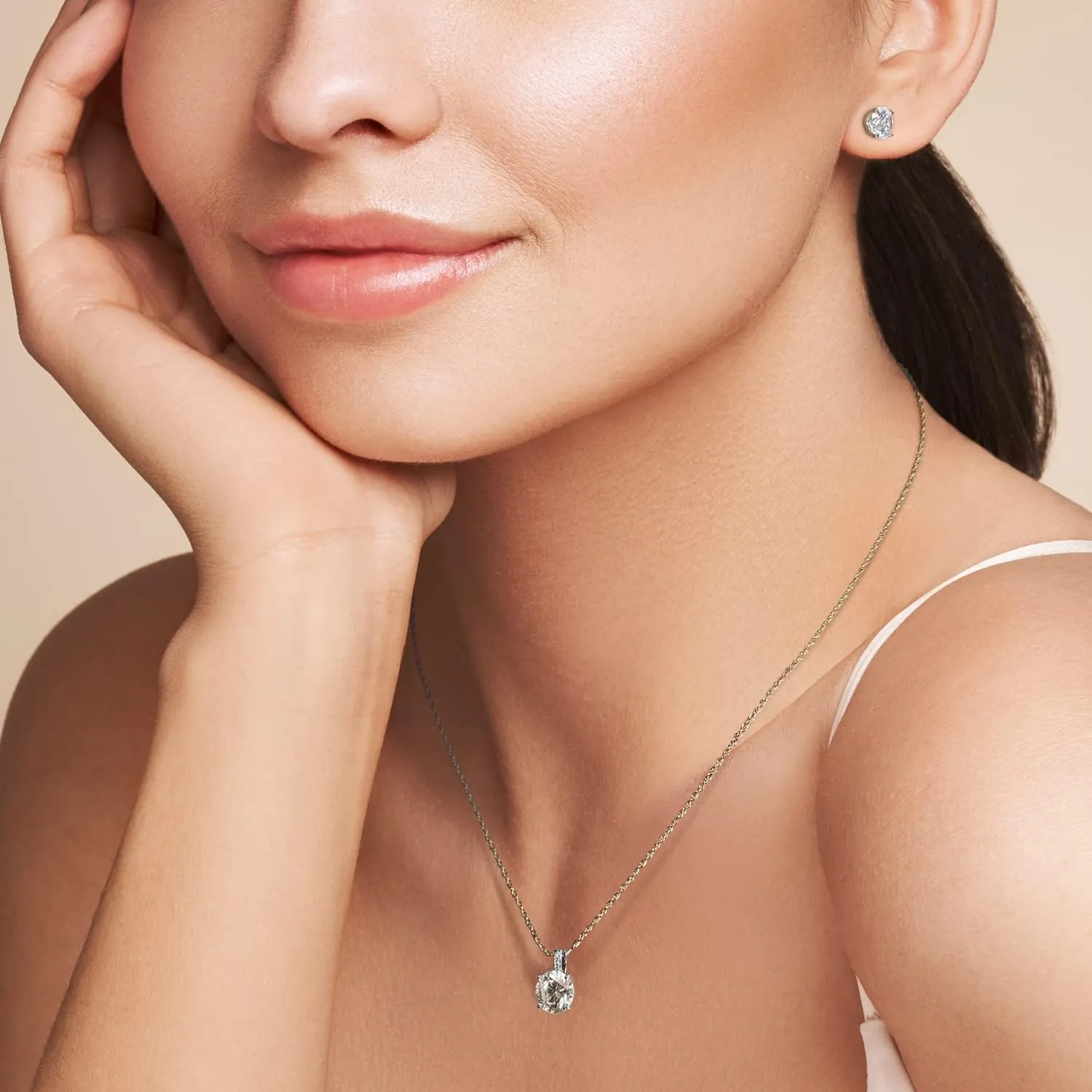Sterling Silver Necklace - 18"   2" CZ Pendant, 1-2 Ct Cubic Zirconia Stones