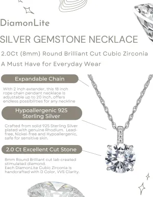 Sterling Silver Necklace - 18"   2" CZ Pendant, 1-2 Ct Cubic Zirconia Stones