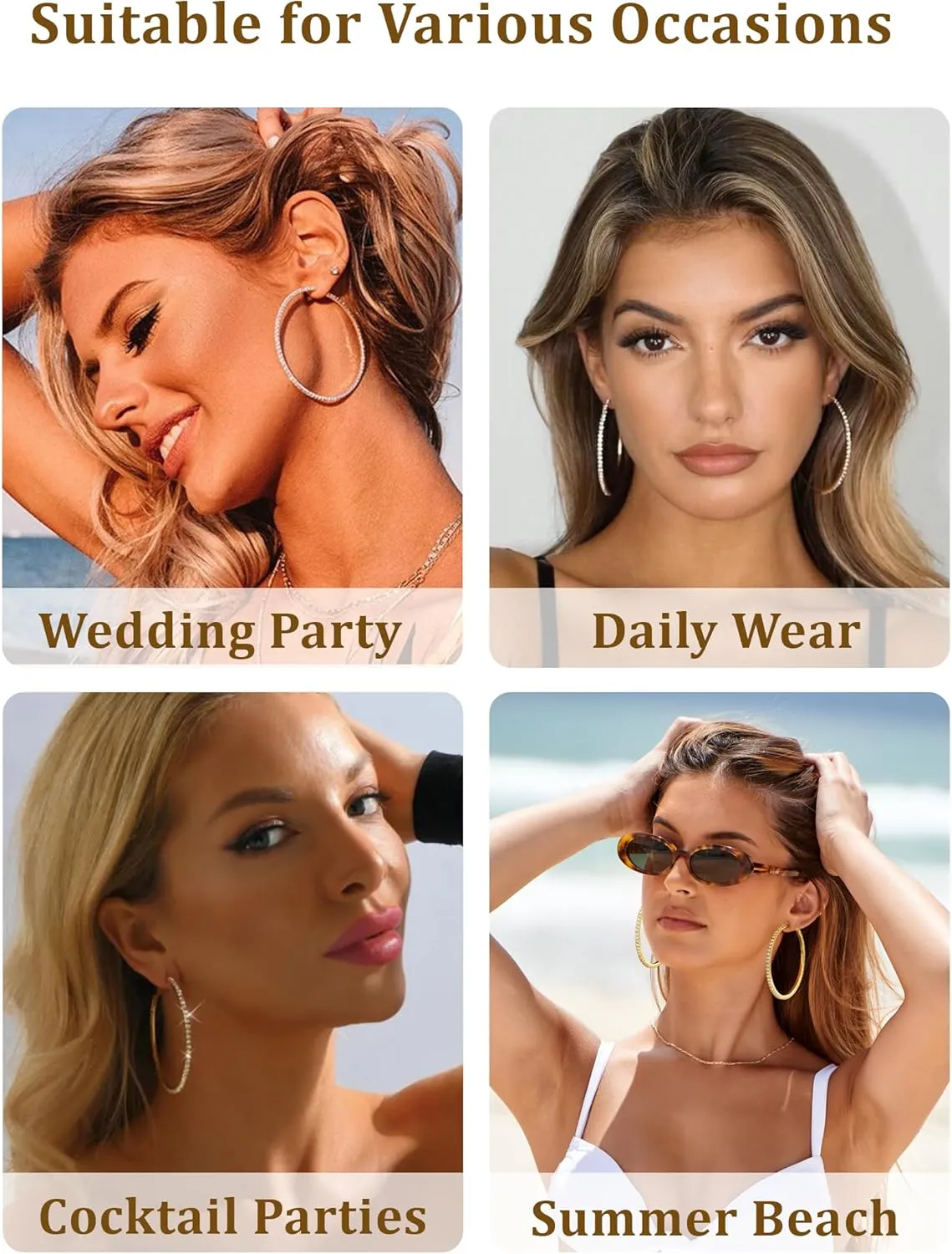 Sterling Silver Rhinestone Hoops Earrings for Women Earrings Hypoallergenic Cubic Zirconia Hoop Earring Lightweight Thin Round Hoops Jewelry Gifts 20/30/40/50/60mm