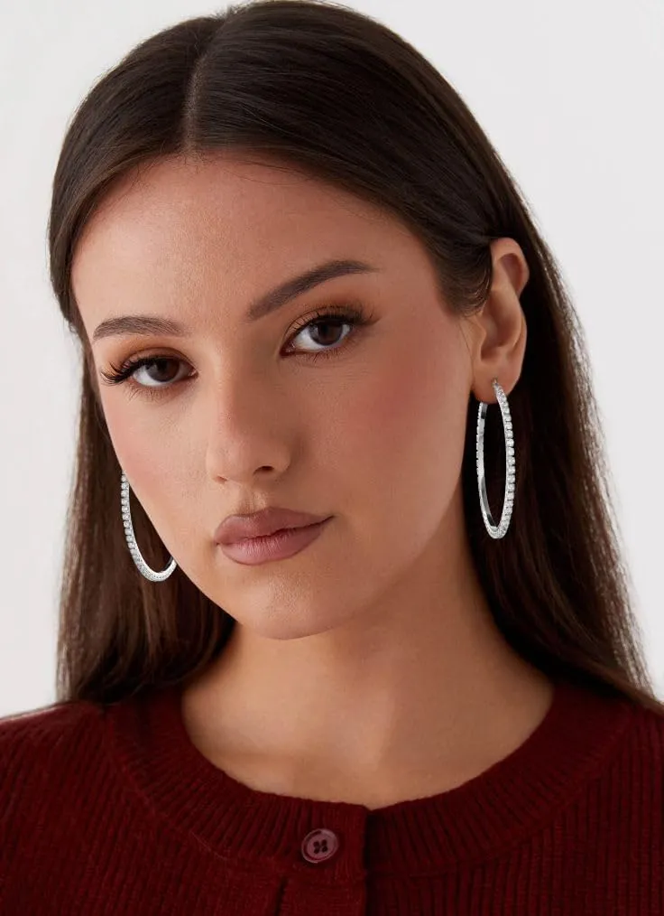 Sterling Silver Rhinestone Hoops Earrings for Women Earrings Hypoallergenic Cubic Zirconia Hoop Earring Lightweight Thin Round Hoops Jewelry Gifts 20/30/40/50/60mm