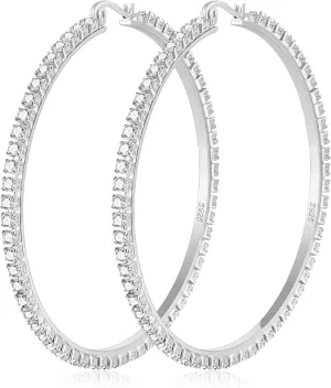 Sterling Silver Rhinestone Hoops Earrings for Women Earrings Hypoallergenic Cubic Zirconia Hoop Earring Lightweight Thin Round Hoops Jewelry Gifts 20/30/40/50/60mm