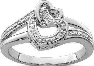Sterling Silver Rhodium Diam. Heart Ring - Jewelry By Sweet Pea