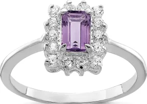 Sterling Silver Rhodium-Plated Amethyst And Cz Ring - Jewelry By Sweet Pea