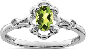 Sterling Silver Rhodium-Plated Peridot & Diam. Ring - Jewelry By Sweet Pea