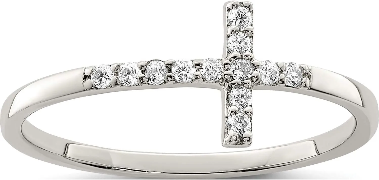 Sterling Silver With Cz Sideways Cross Ring - Jewelry By Sweet Pea