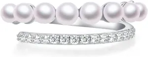 Stretch Pearl Rings Beaded Adjustable Stackable Cubic Zirconia Rings for Women Thumb Ring Pinky Ring Mother Daughter Ring Dainty Jewelry Gifts for Her
