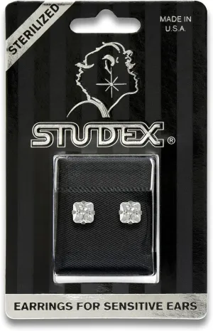 STUDEX Sensitive Cubic Zirconia Stud Earrings 6mm | Hypoallergenic and Nickel Free for Sensitive Ears | Surgical Stainless Steel Posts | High Fashion Earrings for Women and Men PR-6400W-S