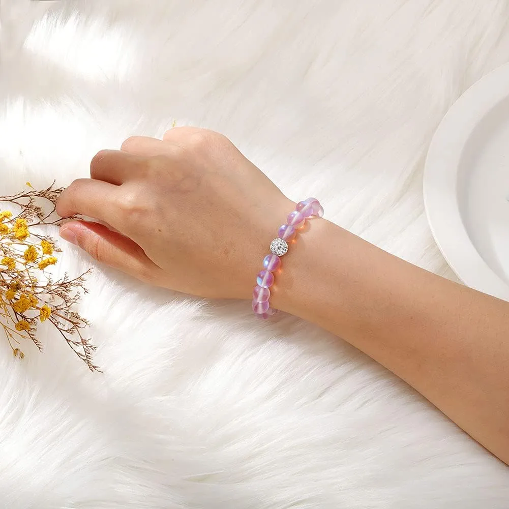 SUMMER LOVE Jewelry 8mm Mystic Mermaid Glass Charm Bracelet Glowing Moonstone Friendship Beaded Bracelets for Women