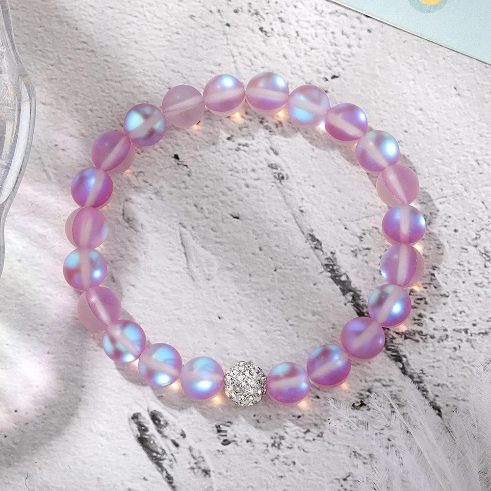 SUMMER LOVE Jewelry 8mm Mystic Mermaid Glass Charm Bracelet Glowing Moonstone Friendship Beaded Bracelets for Women