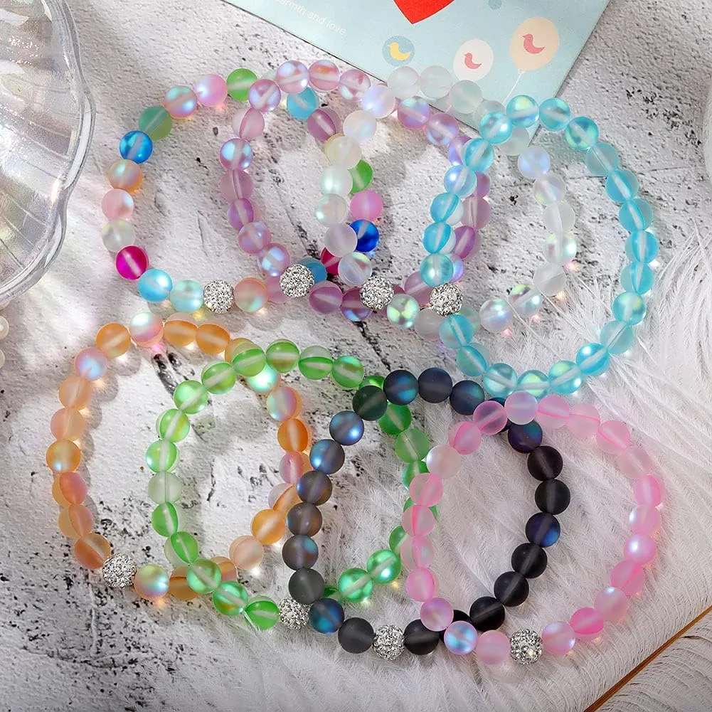 SUMMER LOVE Jewelry 8mm Mystic Mermaid Glass Charm Bracelet Glowing Moonstone Friendship Beaded Bracelets for Women