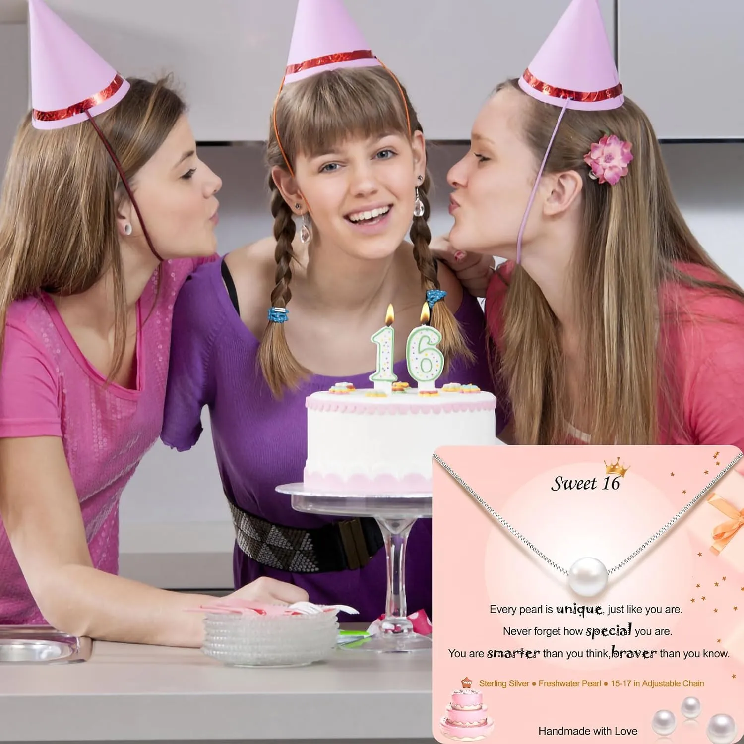 Sweet 16 Gifts for Girls Sterling Silver Pearl Necklace as 16th Birthday Gifts for Girls,Handmade Sweet 16 Necklace as 16 Year Old Girl Birthday Gift Ideas for Daughter Granddaughter Niece