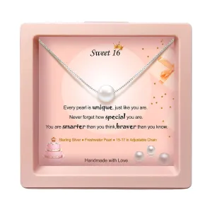 Sweet 16 Gifts for Girls Sterling Silver Pearl Necklace as 16th Birthday Gifts for Girls,Handmade Sweet 16 Necklace as 16 Year Old Girl Birthday Gift Ideas for Daughter Granddaughter Niece